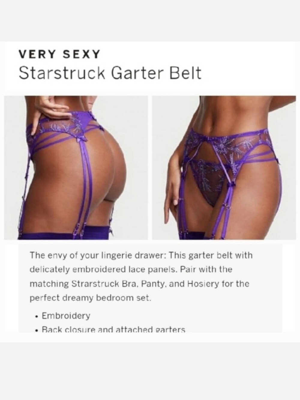 Victoria's secret very sexy starstruck garter belt PURPLE SHOCK MED LARGE